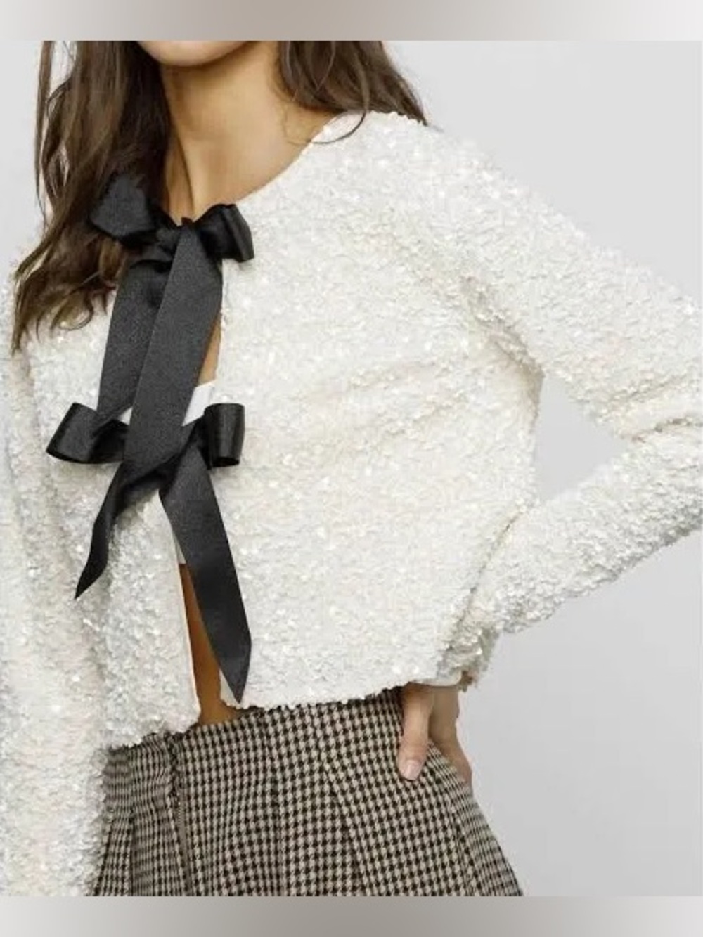NWT Storia Sequined ribbon bow closure jacket Small